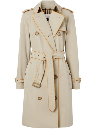 Burberry Pipe-trimmed Trench Coat In Neutrals