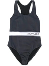 Moncler Kids' Printed-logo Crew Neck Swimsuit In Navy