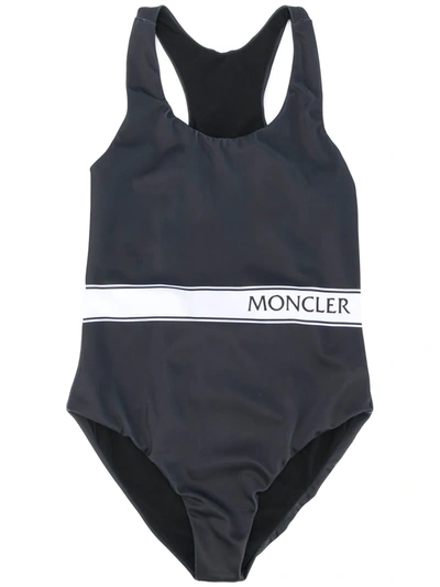 Moncler Kids' Printed-logo Crew Neck Swimsuit In Navy