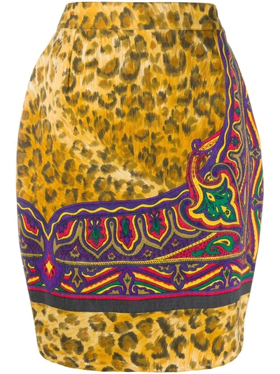 Pre-owned Versace 1990s Animal Print Slim-fit Skirt In Neutrals