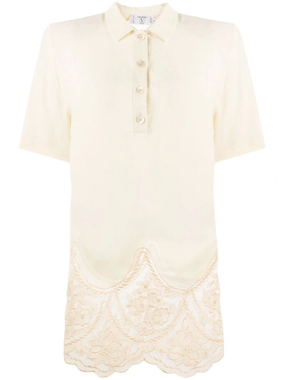 Pre-owned Valentino 1980s Lace Detail Polo Shirt In Neutrals