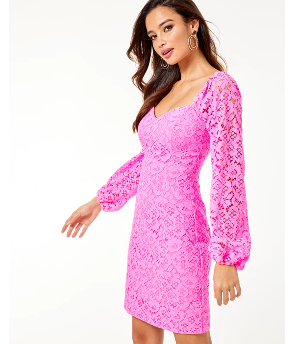 Lilly Pulitzer Juliah Dress In Prosecco Pink Hey Hey Bouquet Lace ...