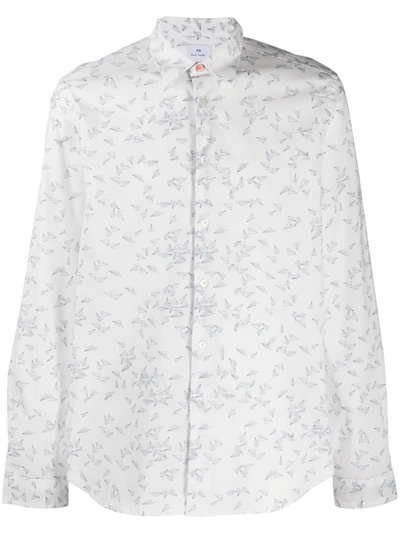 Ps By Paul Smith Long Sleeve Paper Airplane Button Down Shirt In White