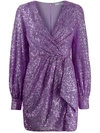 Amen Sequinned Wrap Mini Dress In Purple