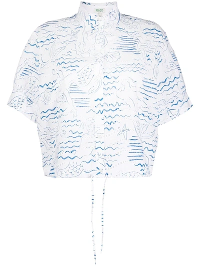 Kenzo Ocean-print Eyelet Lace Blouse In White