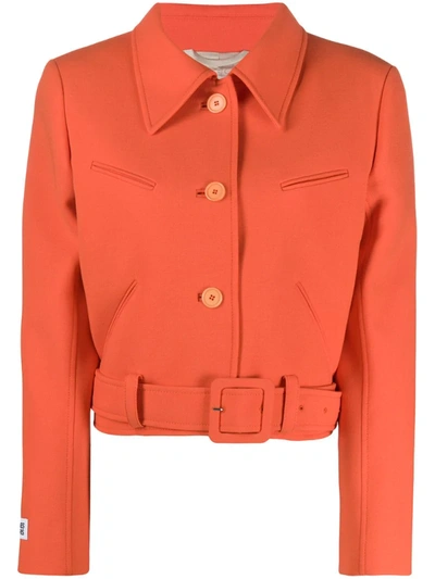 Courrèges Cropped Belted Hem Jacket In Orange