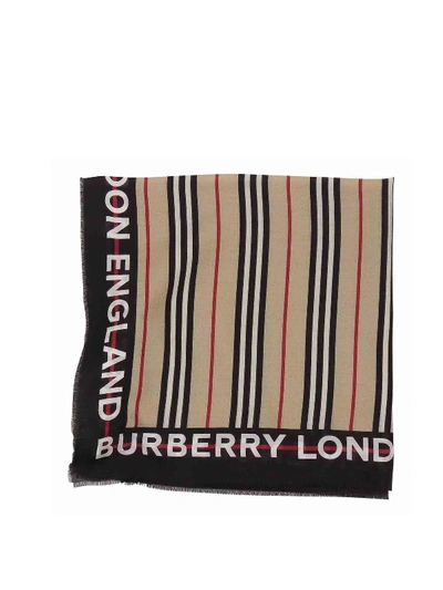 Burberry Icon Stripe Scarf In Cotton And Silk In Beige