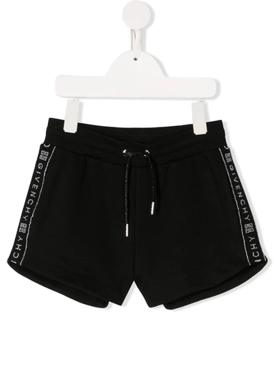 Givenchy Kids' Girl's Logo-tape Drawstring Shorts In Black