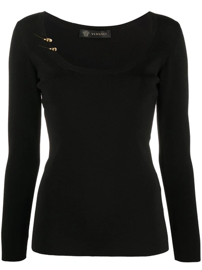 Versace Fine Knit Safety Pin Top In Black