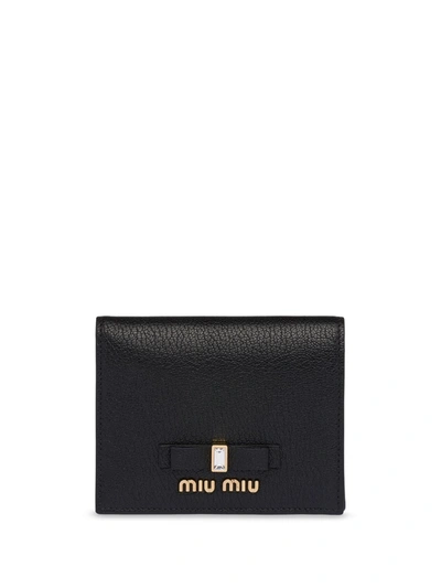 Miu Miu Metallic Foldover Wallet In Black