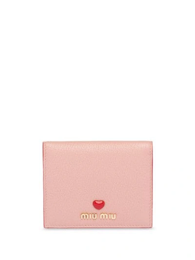 Miu Miu Heart Appliqué Compact Wallet In Pink