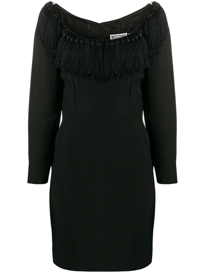 Pre-owned Moschino 1990s Tassel Details Fitted Dress In Black