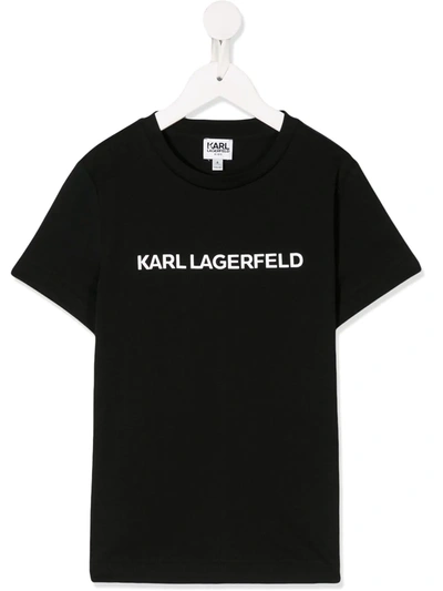 Karl Lagerfeld Kids' Short Sleeve Printed Logo T-shirt In Black