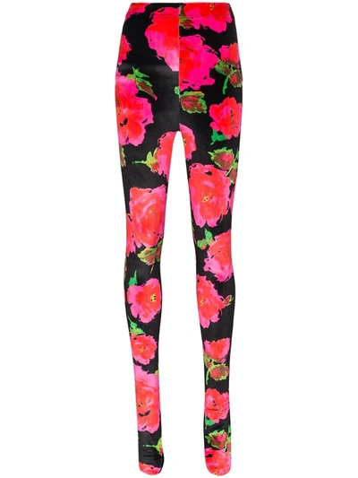 Richard Quinn Rose-print Velvet Leggings In Black