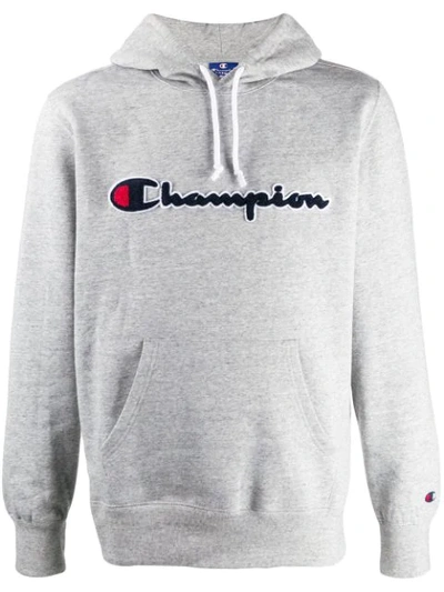 Champion Reverse Weave Script Logo Graphic Hoodie In Grey