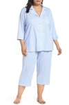 Lauren Ralph Lauren Knit Crop Pajamas In Carissa Blue/ White Stripe