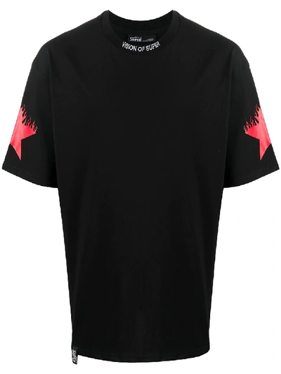 Vision Of Super Logo Star Print T-shirt In Black