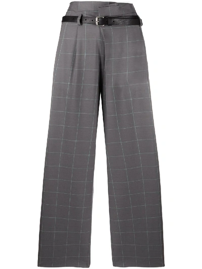 Tela Grid-print High-waisted Trousers In Grey
