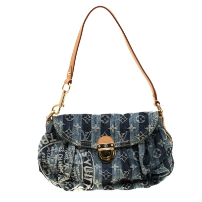 Pre-owned Louis Vuitton Blue Monogram Denim Limited Edition Mini Pleaty Raye Customise Bag