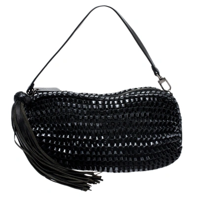 Pre-owned Diane Von Furstenberg Metallic Black Chainlink Leather Stephanie Shoulder Bag