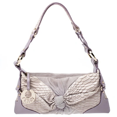 Pre-owned Fendi Lavender Python, Suede And Leather Knot Shoulder Bag In Purple