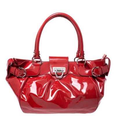 Pre-owned Ferragamo Red Patent Leather Marisa Satchel