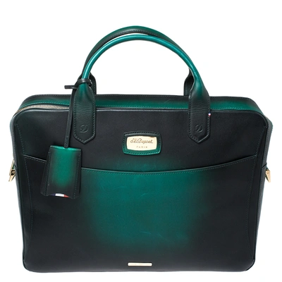 Pre-owned St Dupont Green Ombre Leather Atelier Document Briefcase