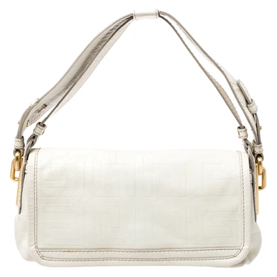 Pre-owned Givenchy Off White Logo Embossed Leather Flap Shoulder Bag