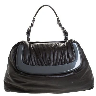 Pre-owned Marni Dark Grey Soft Leather Frame Flap Shoulder Bag