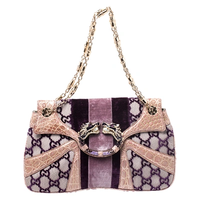Pre-owned Gucci Purple/pink Velvet And Alligator Trim Limited Edition Tom Ford Dragon Shoulder Bag