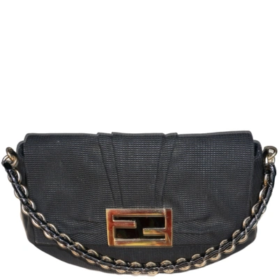 Pre-owned Fendi Black Canvas Mia Flap Bag