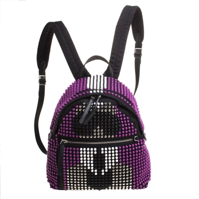 Pre-owned Fendi Black/purple Nylon Karl Beaded Backpack
