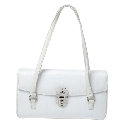 Pre-owned Ferragamo White Leather Padlock Flap Shoulder Bag