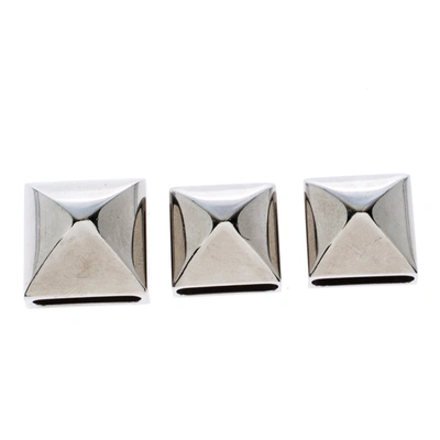 Pre-owned Hermes Pyramid Medor Palladium Finish Set Of 3 Studs Twilly Scarf Ring In Silver