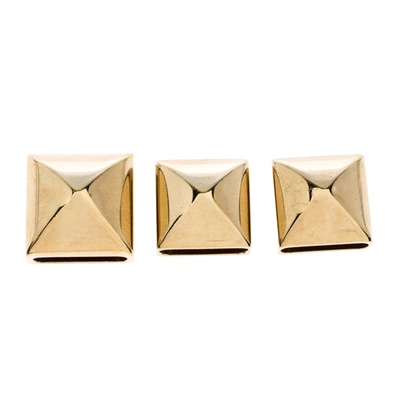 Pre-owned Hermes Pyramid Medor Gold Plated Set Of 3 Studs Twilly Scarf Ring