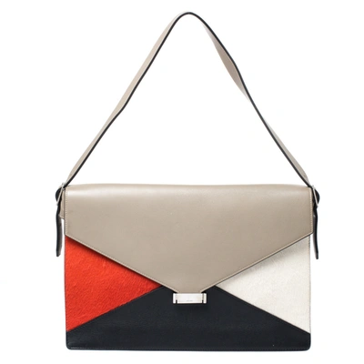 Pre-owned Celine Tricolor Leather And Calfhair Medium Diamond Shoulder Bag In Multicolor