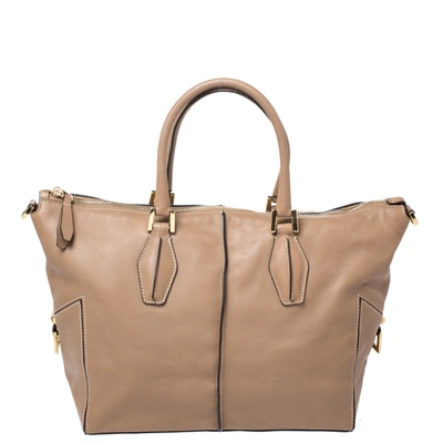 Pre-owned Tod's Beige Leather Small Cc Zip Tote