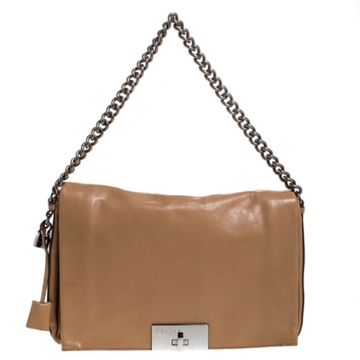 Pre-owned Celine Beige Leather Turnlock Flap Shoulder Bag