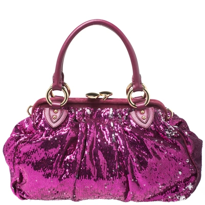 Pre-owned Marc Jacobs Fuchsia Sequin New York Rocker Stam Shoulder Bag In Pink