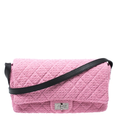 Pre-owned Chanel Pink/black Quilted Tweed And Leather 2.55 Reissue Flap Bag