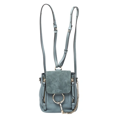 Pre-owned Chloé Cloudy Blue Leather And Suede Mini Faye Daye Backpack