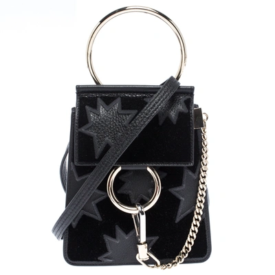 Pre-owned Chloé Black Star Applique Leather And Velvet Mini Faye Crossbody Bag