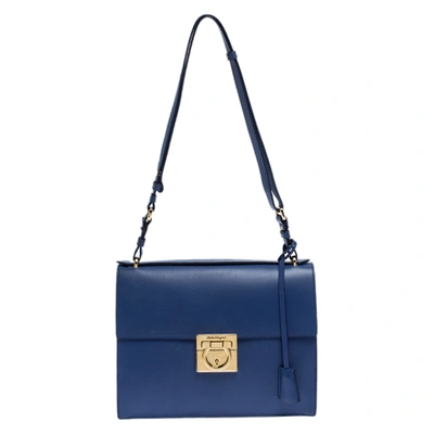 Pre-owned Ferragamo Blue Leather Gancio Lock Shoulder Bag