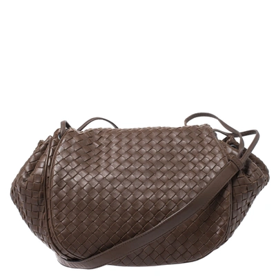 Pre-owned Bottega Veneta Brown Intrecciato Leather Drawstring Flap Crossbody Bag