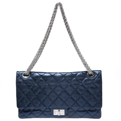 Pre-owned Chanel Metallic Blue Quilted Leather Reissue 2.55 Classic 228 Flap Bag