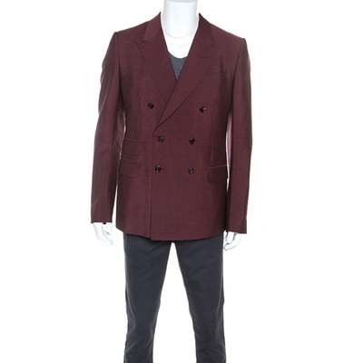 Pre-owned Gucci Burgundy Mohair Blend Double Breasted Blazer Xxl