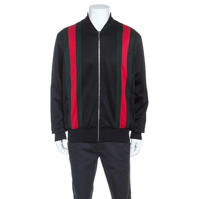 Pre-owned Gucci Black Classic Web Striped Jersey Technical Bomber Jacket Xl