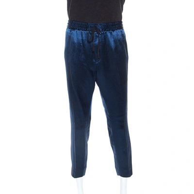 Pre-owned Gucci Blue Satin Striped Detail Jogging Pants Xxl