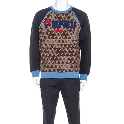 Pre-owned Fendi Multicolor Monogram Print Jersey Logo Applique Sweatshirt Xl