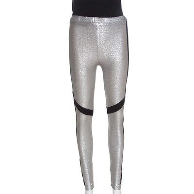 Pre-owned Just Cavalli Metallic Patched Stretch Knit Leggings M